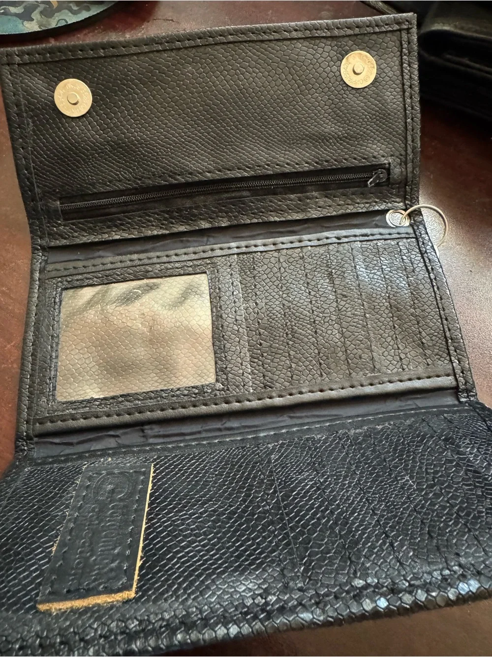 Black Textured Leather Wristlet Clutch